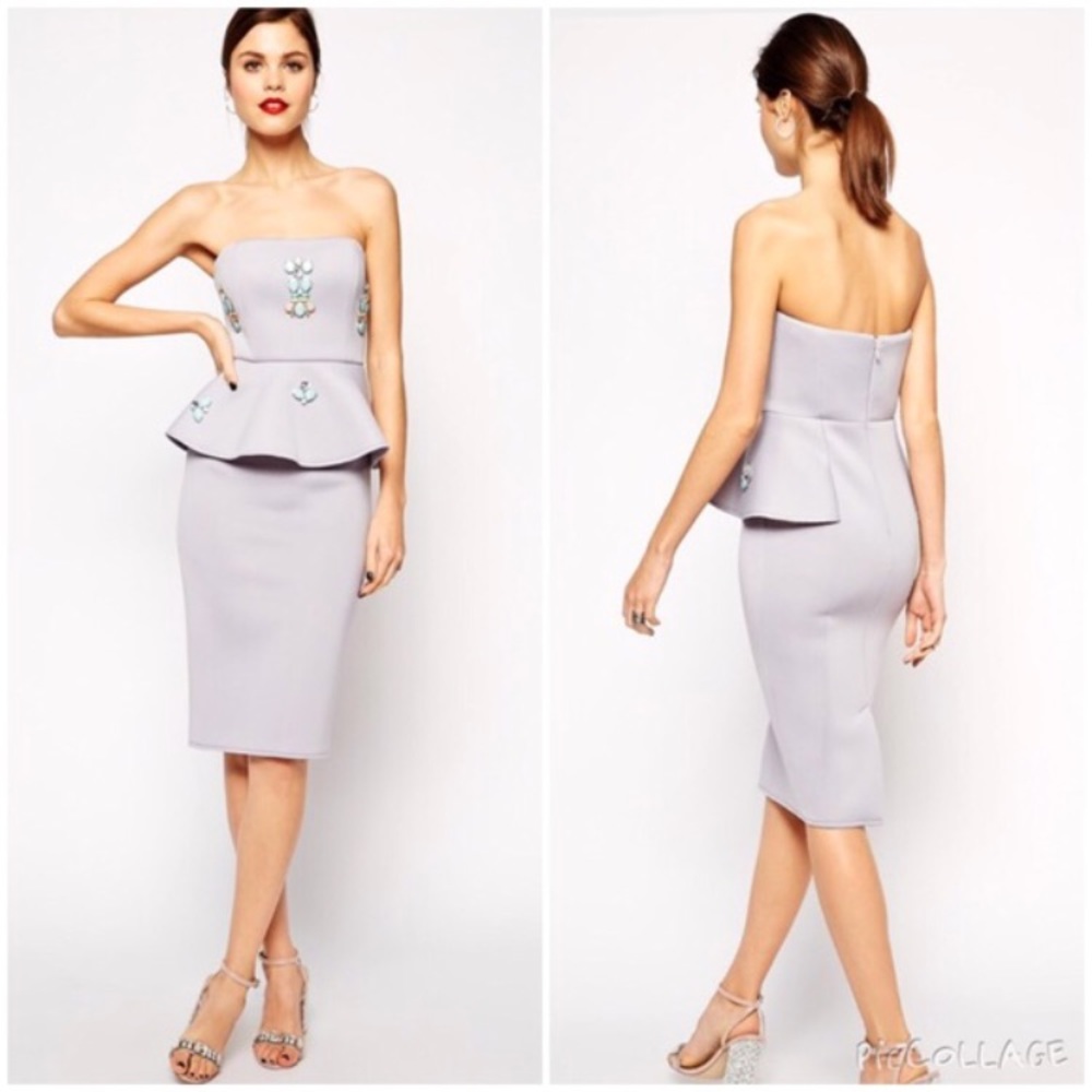ASOS Bandeau Peplum Dress with jewels